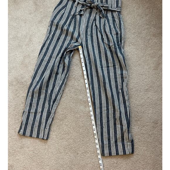 Madewell Linen Cotton Striped Paper Bag Tie Waist Barrel Leg Pants Size 2 Crop - Picture 7 of 7